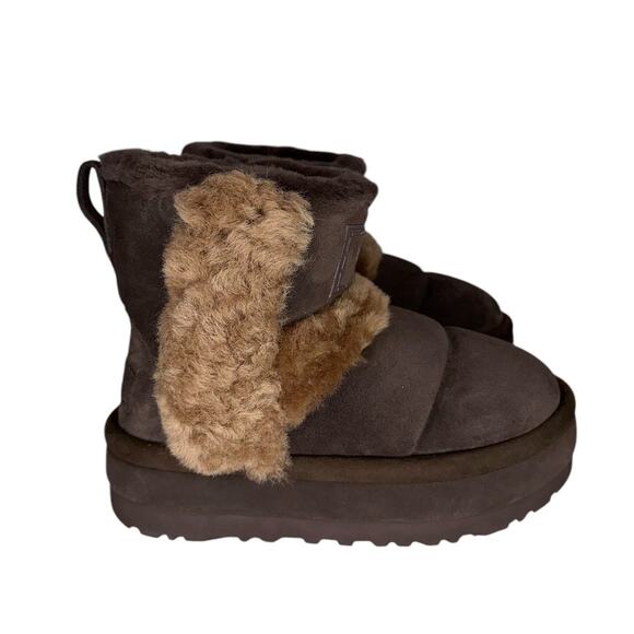 NWOB UGG RARE Chillapeak Brown Suede Fur Ankle Chunky Platform Boots Size 8 - Picture 1 of 12